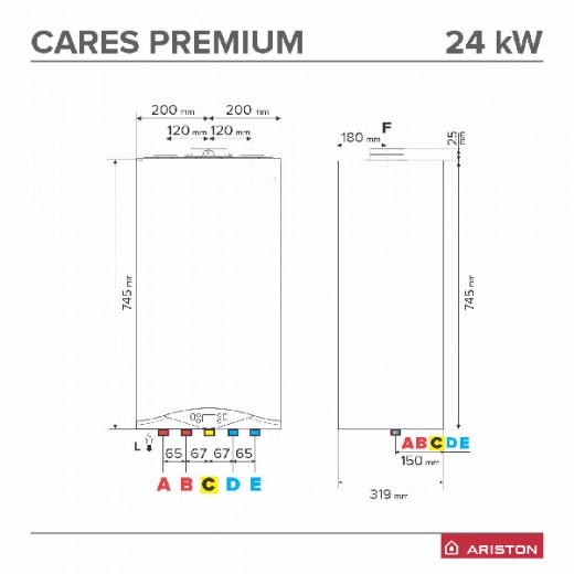 Centrala termica pe gaz in condensare ARISTON Cares Premium 24 EU, 24 kW, Kit evacuare inclus, alb-gri